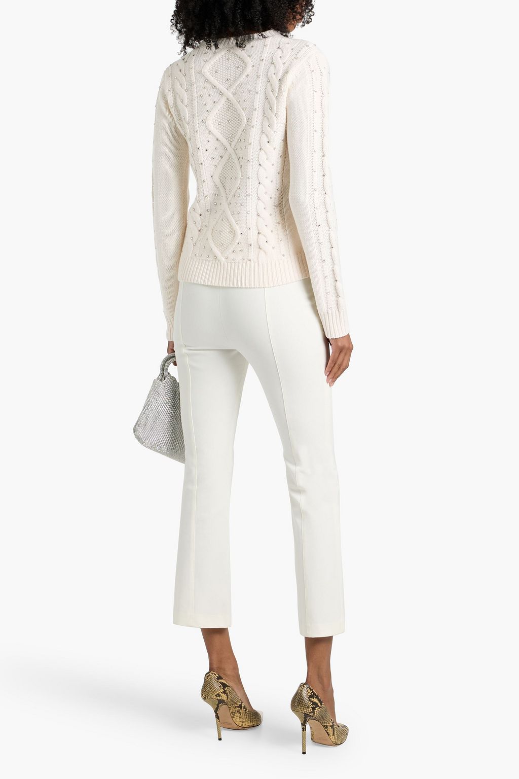 MAX MARA Onde crystal-embellished cable-knit wool and cashmere-blend sweater