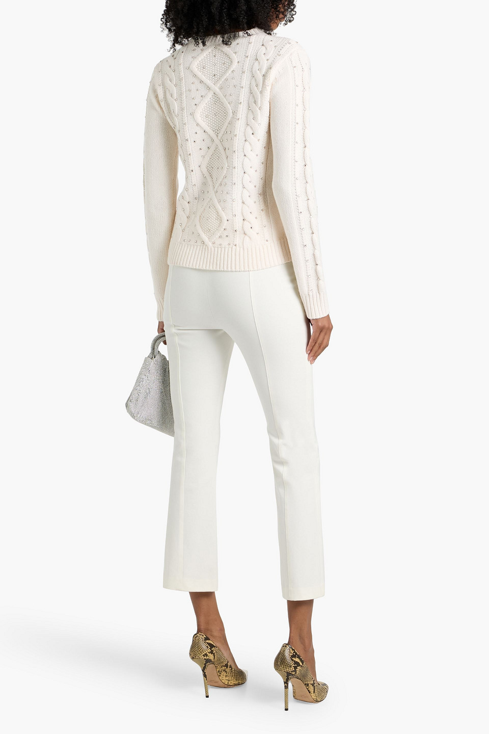Max Mara Onde Crystal-embellished Cable-knit Wool And Cashmere-blend Sweater In White