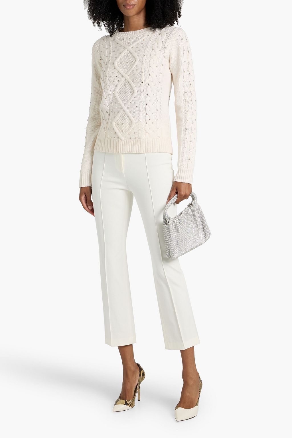 MAX MARA Onde crystal-embellished cable-knit wool and cashmere-blend sweater