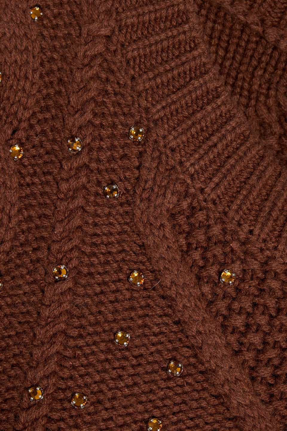 Max Mara Onde Crystal-embellished Cable-knit Wool And Cashmere-blend Sweater In Brown