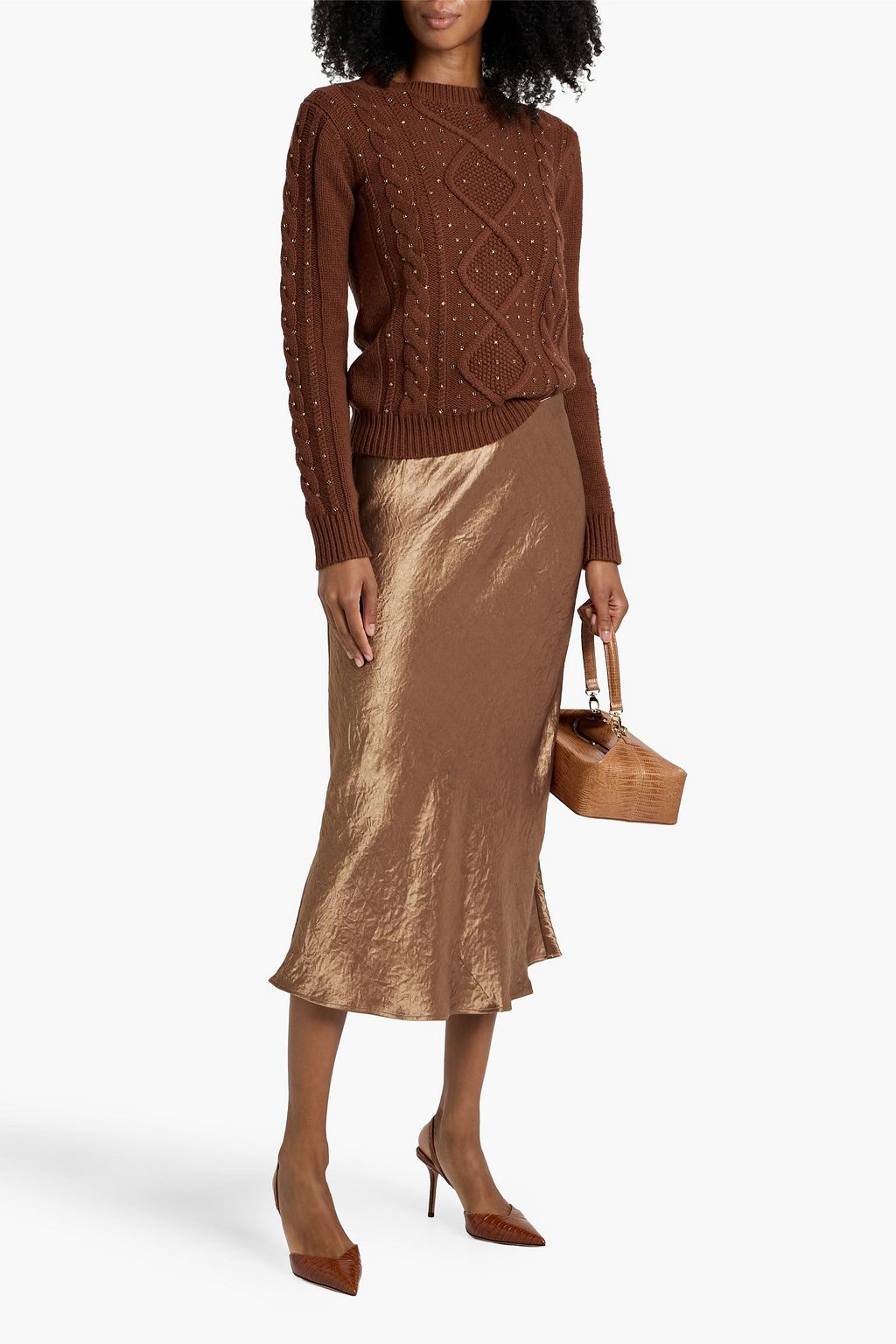 MAX MARA Onde crystal-embellished cable-knit wool and cashmere-blend sweater