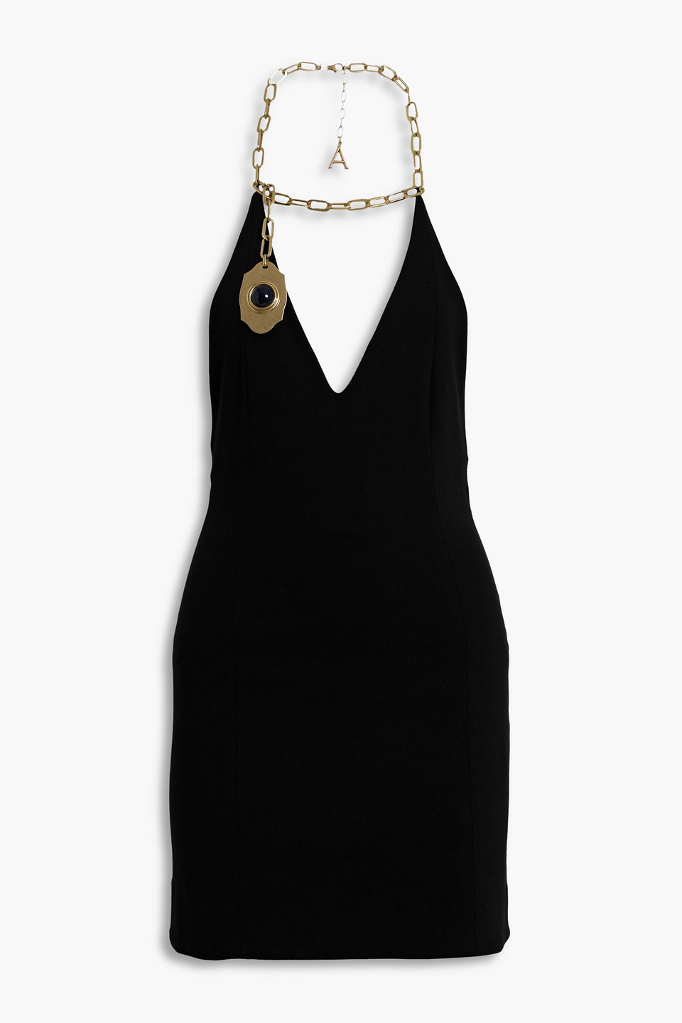 Area Chain-embellished Ponte Halterneck Mini Dress In Black