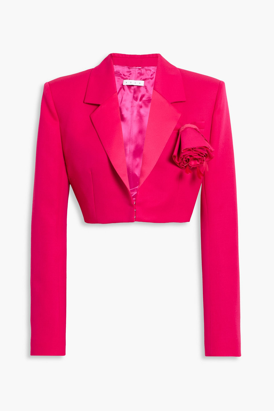 Area Cropped Floral-appliquéd Wool-twill Blazer In Pink