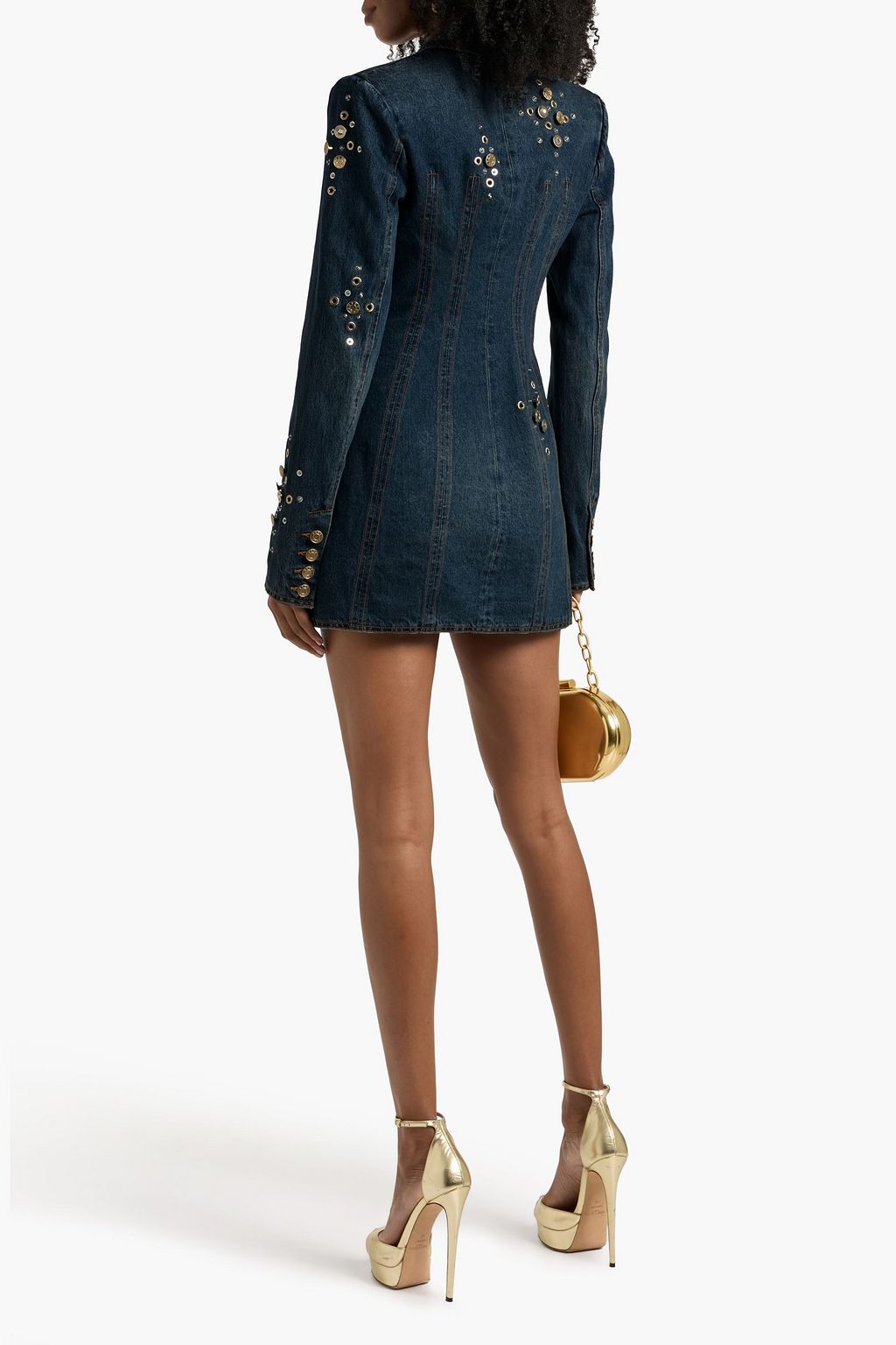 AREA Embellished denim mini dress