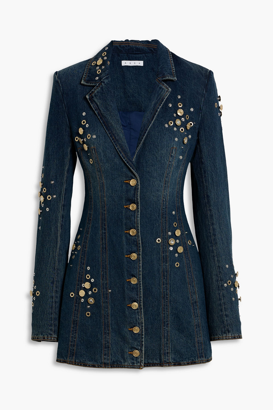 Area Embellished Denim Mini Dress In Blue