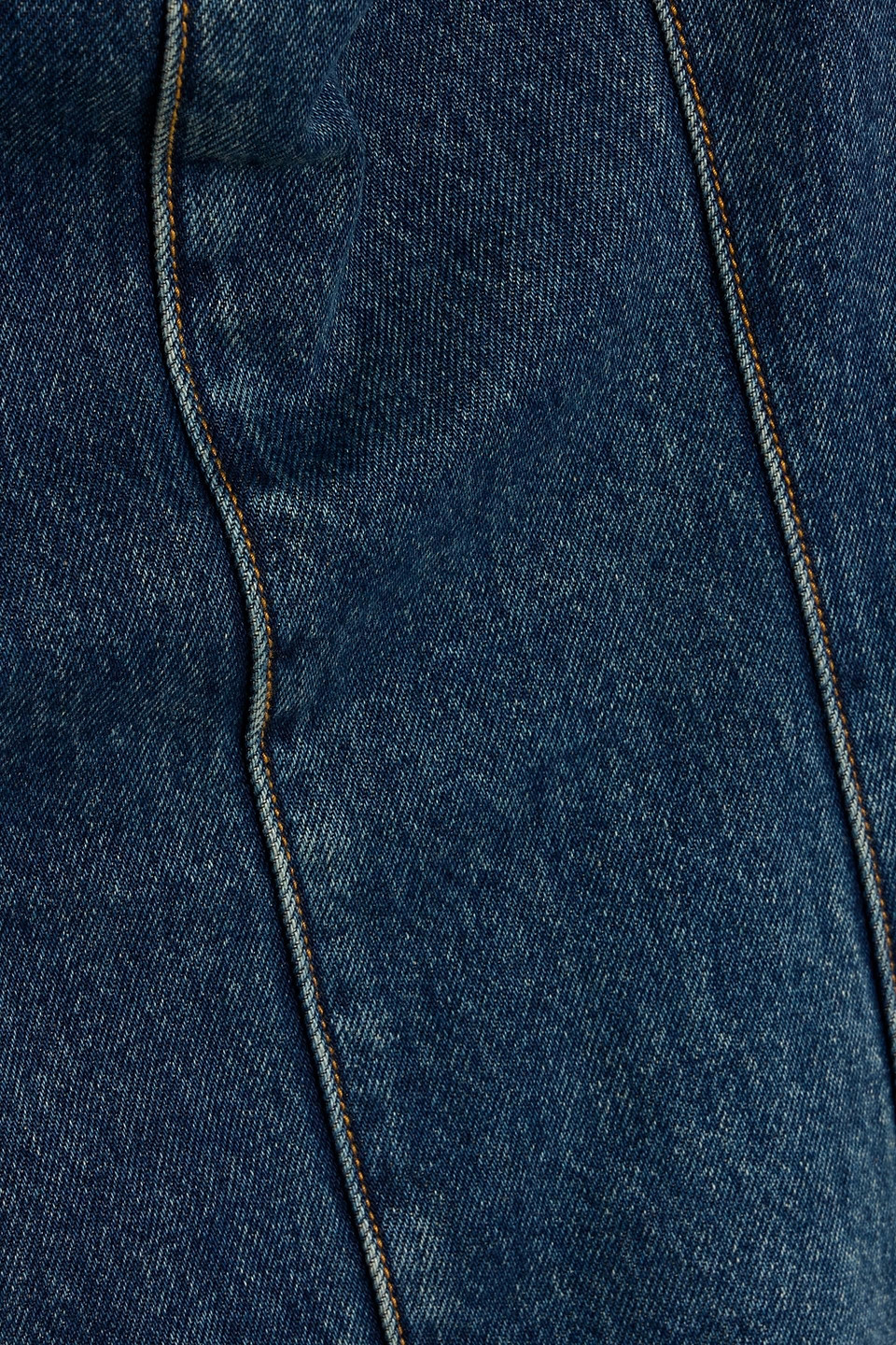 Area Crystal Button Studded Slit Denim Mini Dress In Blue