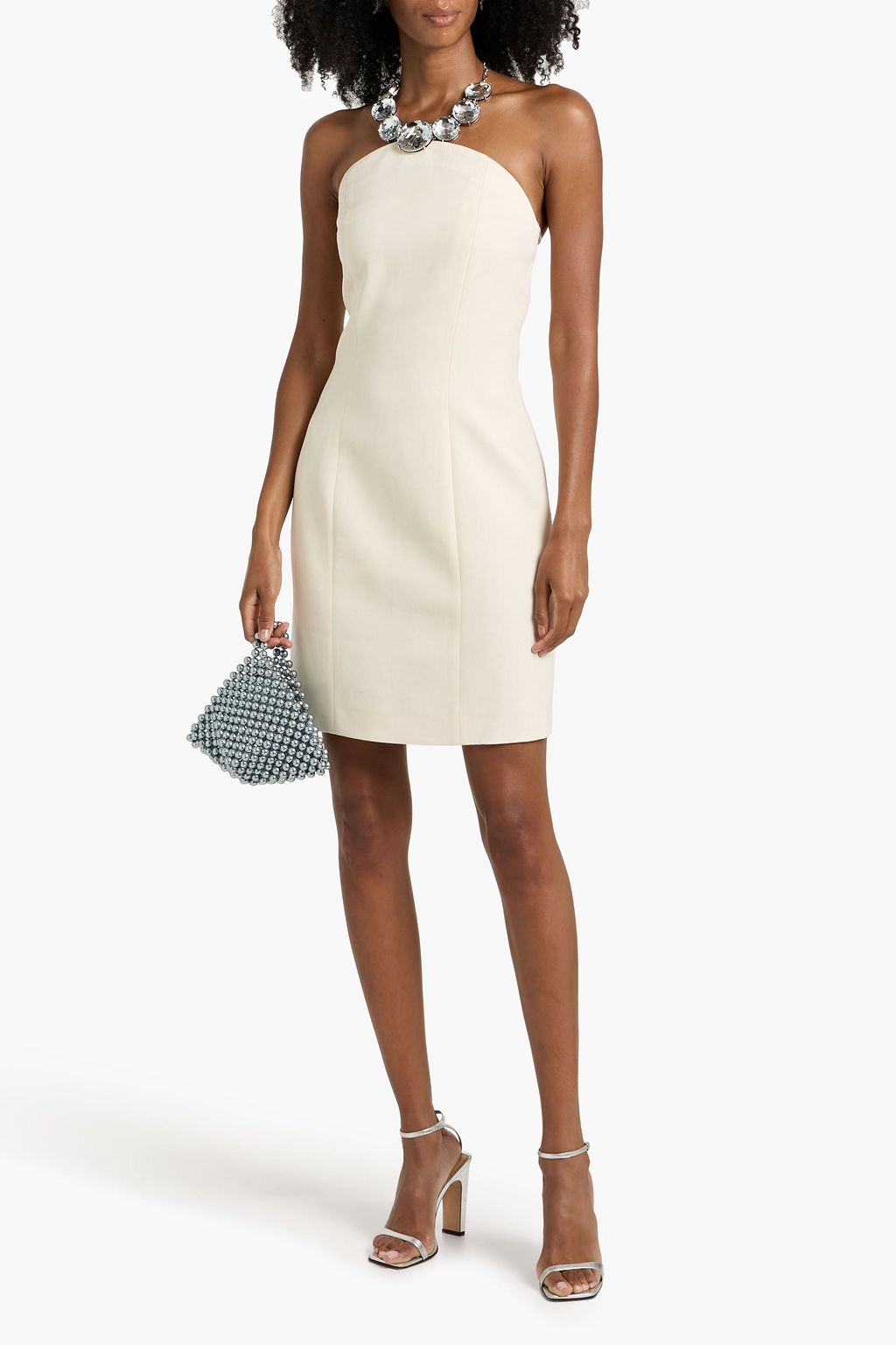AREA Crystal-embellished wool-twill halterneck mini dress