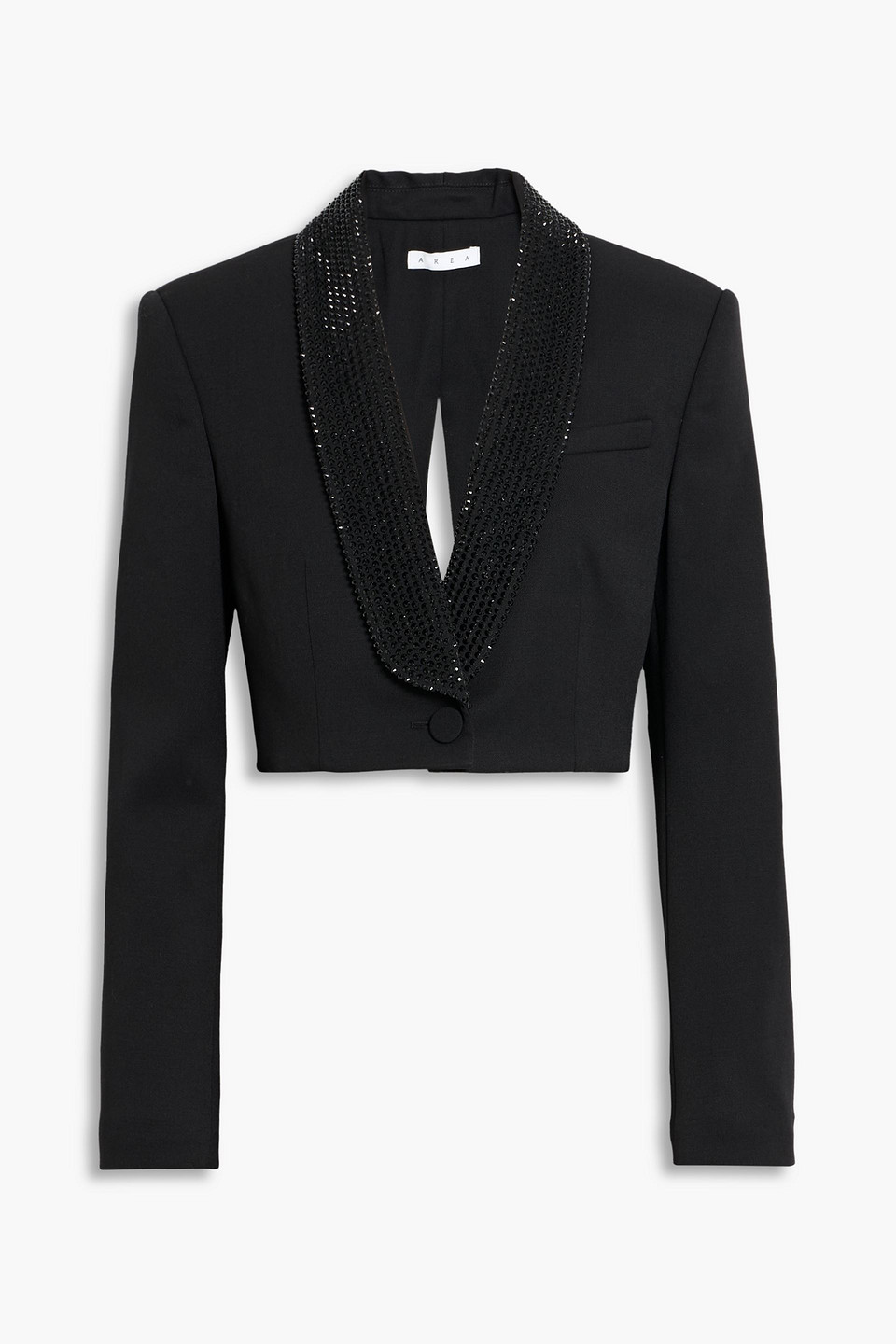 area - cropped crystal-embellished wool-twill blazer - black - us 6
