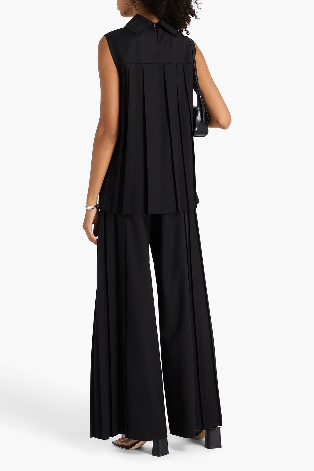 JOSEPH Bergere pleated wool-blend tweed top