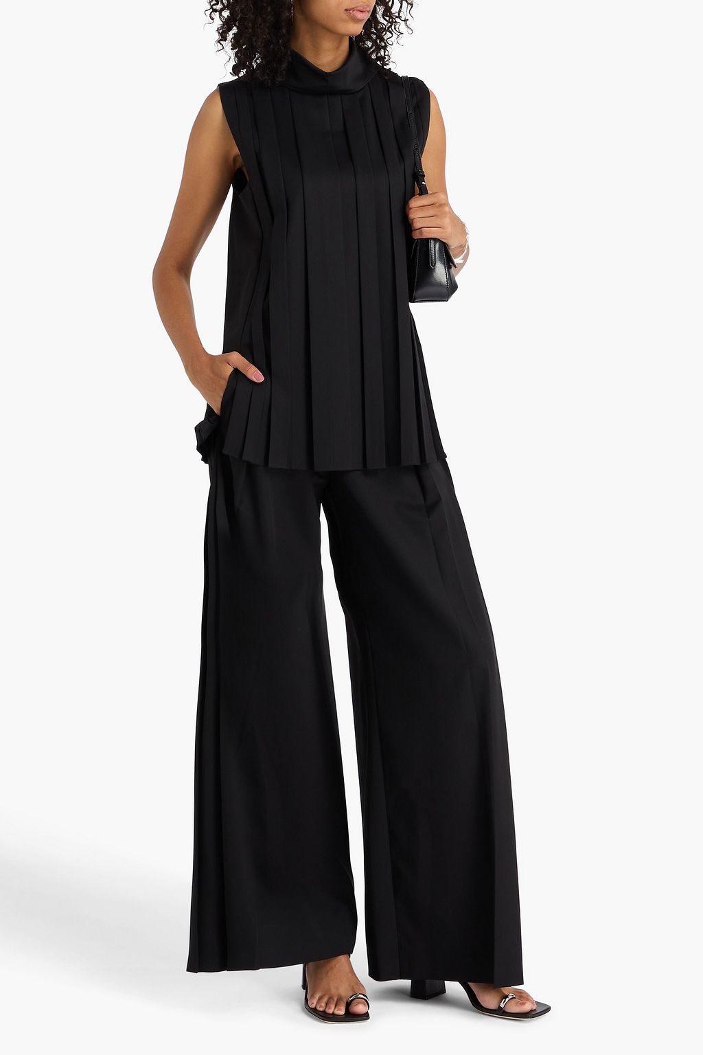 JOSEPH Bergere pleated wool-blend tweed top