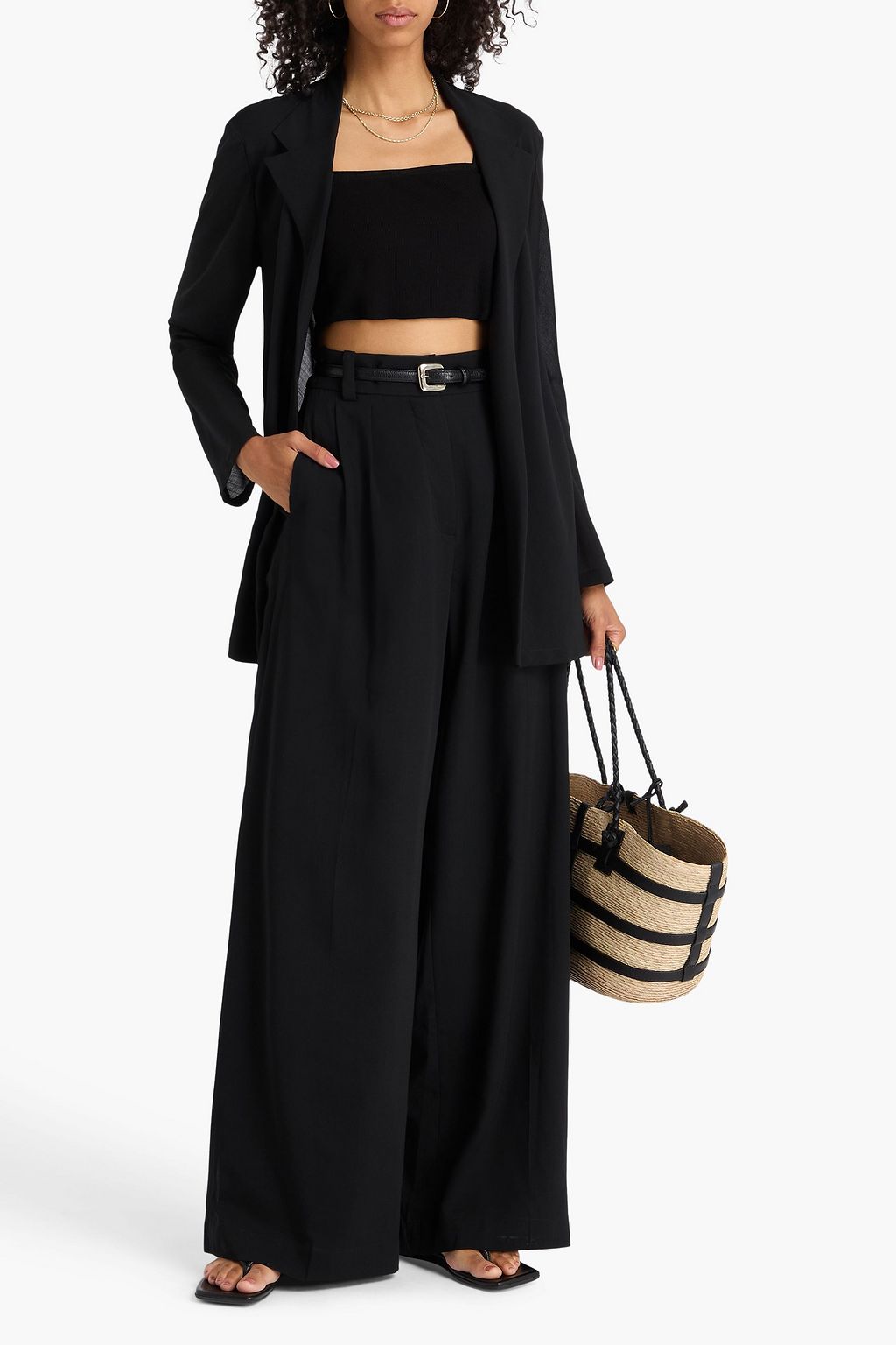 JOSEPH Forest pleated wool-blend crepe wide-leg pants