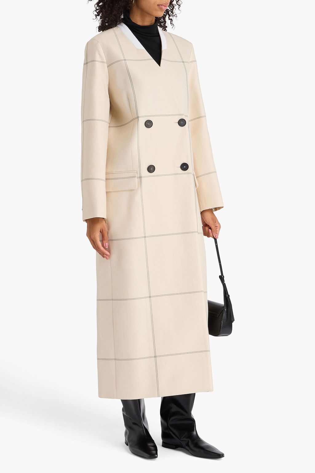 JOSEPH Double-breasted checked wool-blend crepe coat