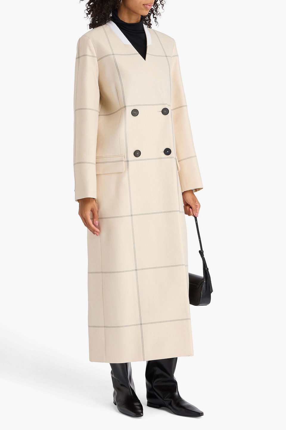  Joseph - Double-breasted Checked Wool-blend Crepe Coat - White - Fr 32 