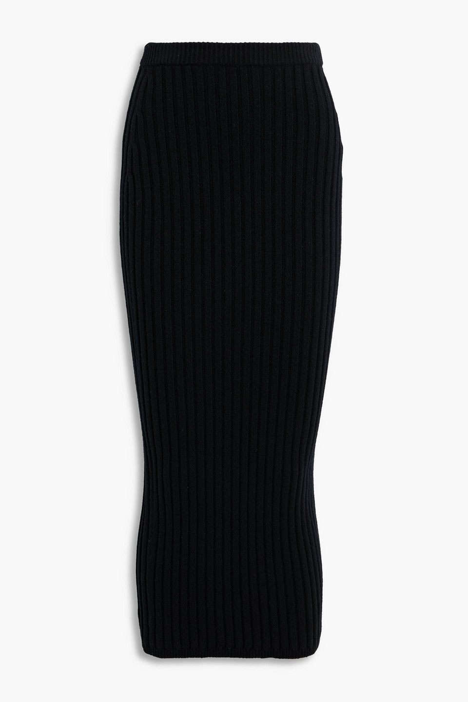 Max Mara Seta Ribbed Wool-blend Maxi Pencil Skirt In Black