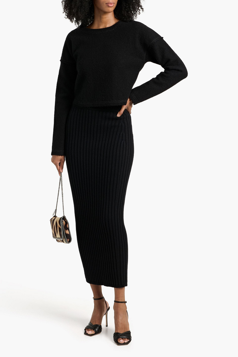 Max Mara Seta Ribbed Wool-blend Maxi Pencil Skirt In Black