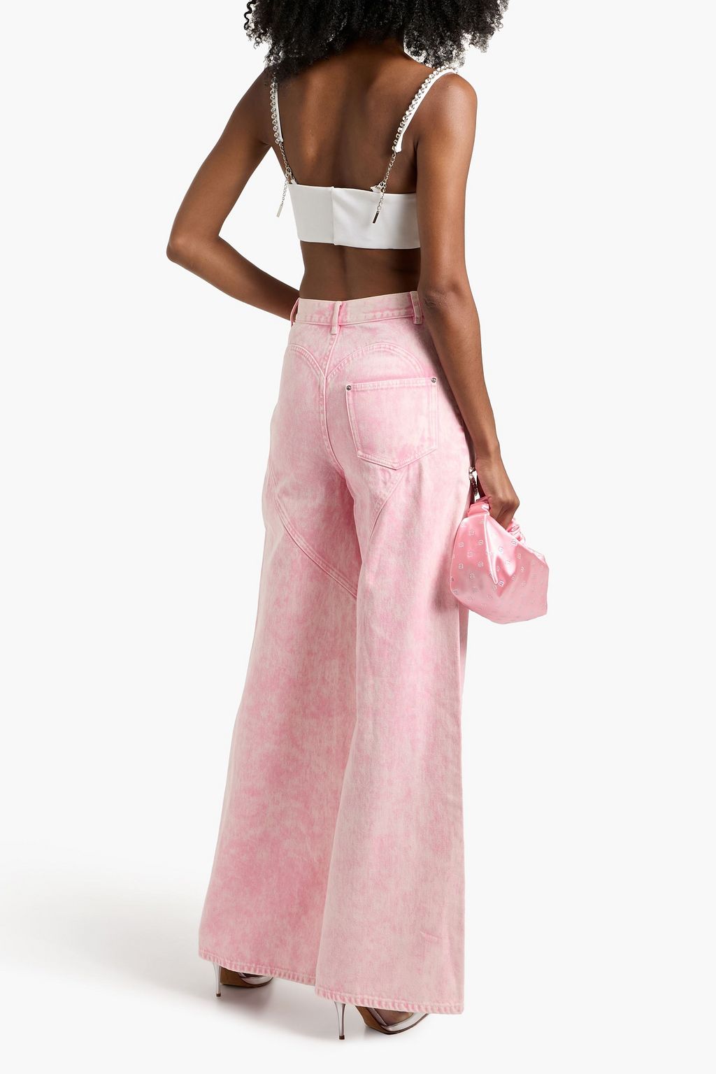 AREA Cropped crystal-embellished ponte bustier top