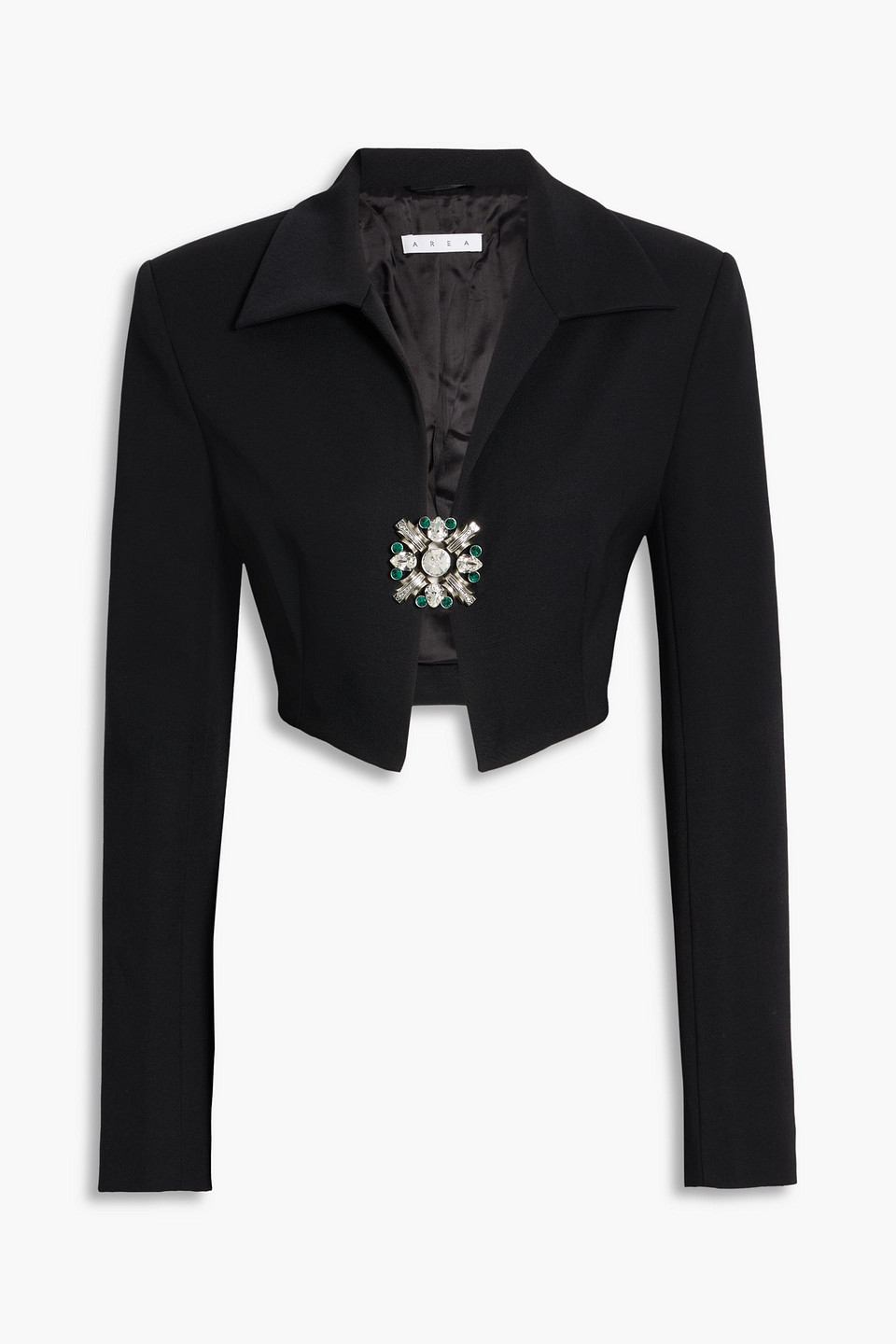 Area Cropped Embellished Wool-twill Jacket In Black