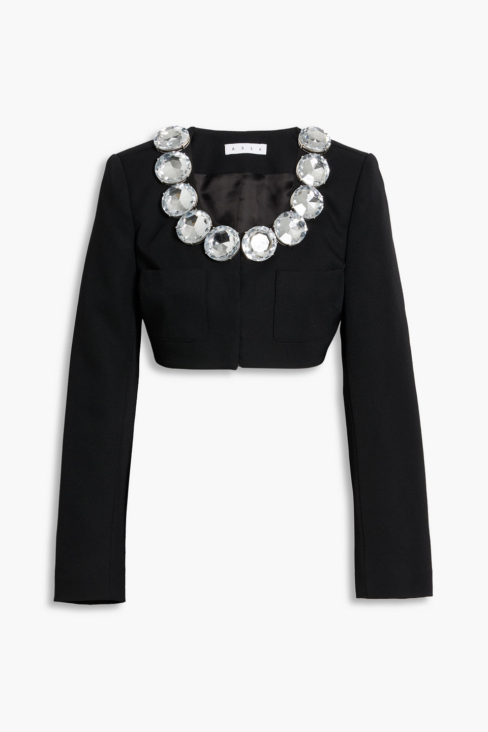 Area Cropped Embellished Wool-twill Blazer In Black