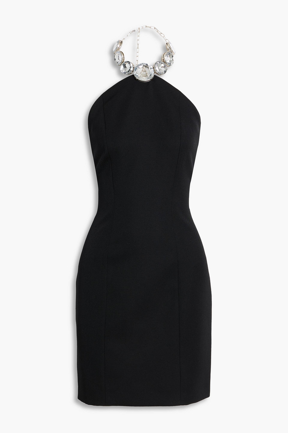 Area Crystal-embellished Wool-twill Halterneck Mini Dress In Black