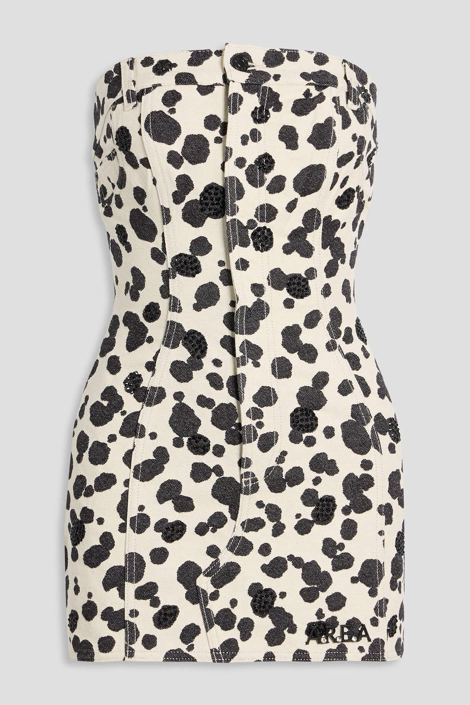 Area Strapless Printed Embellished Denim Mini Dress In White