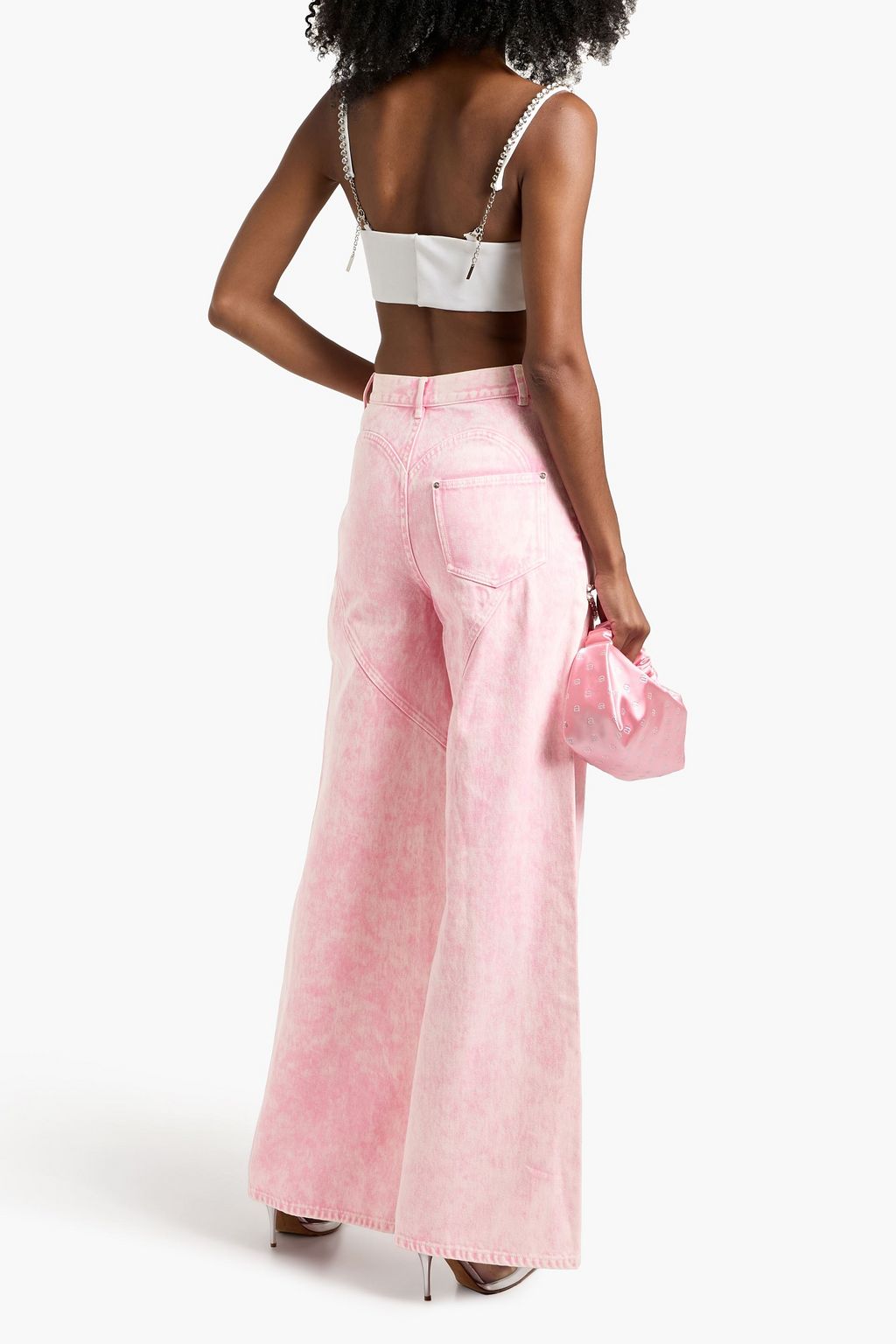 AREA Cutout crystal-embellished high-rise wide-leg jeans
