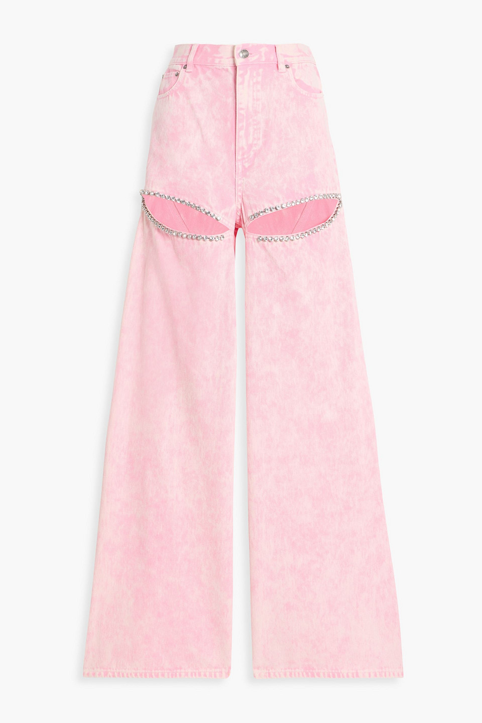 Area Cutout Crystal-embellished High-rise Wide-leg Jeans In Pink