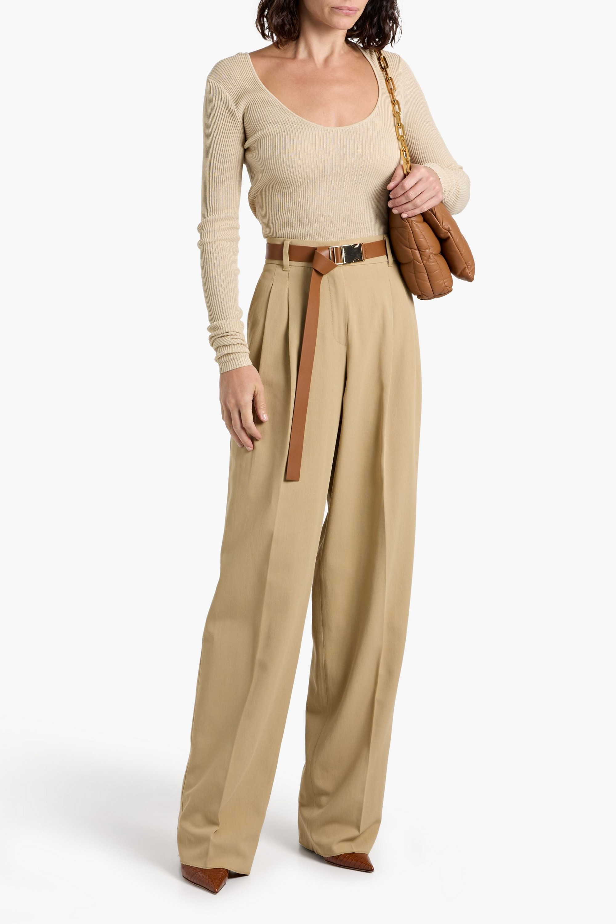 MAX MARA STUDIO Ezio belted woven wide-leg pants
