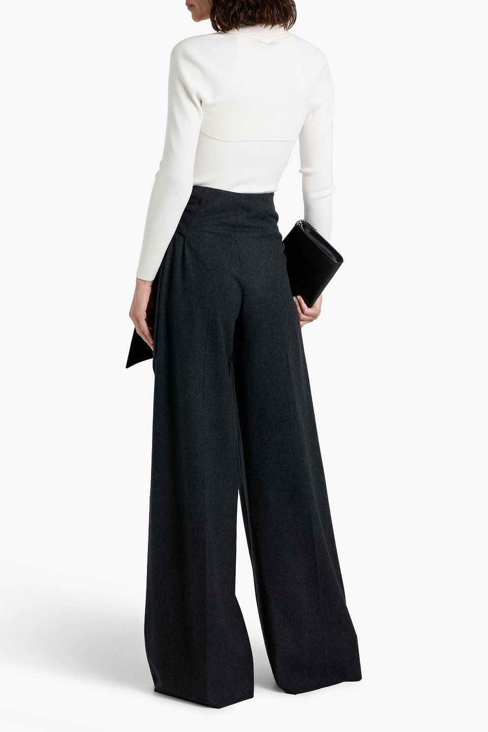 Max Mara Arsenio Tie-front Wool-blend Felt Wide-leg Pants In Gray