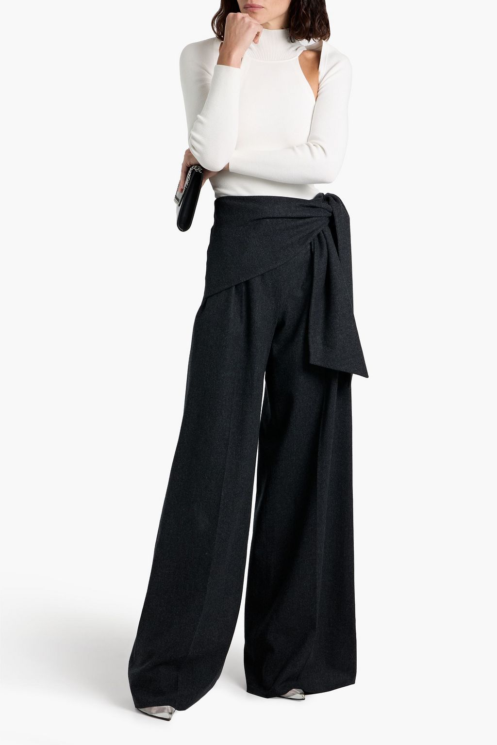 MAX MARA Arsenio tie-front wool-blend felt wide-leg pants