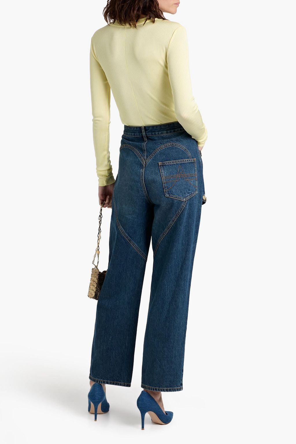 AREA Cutout embellished high-rise wide-leg jeans