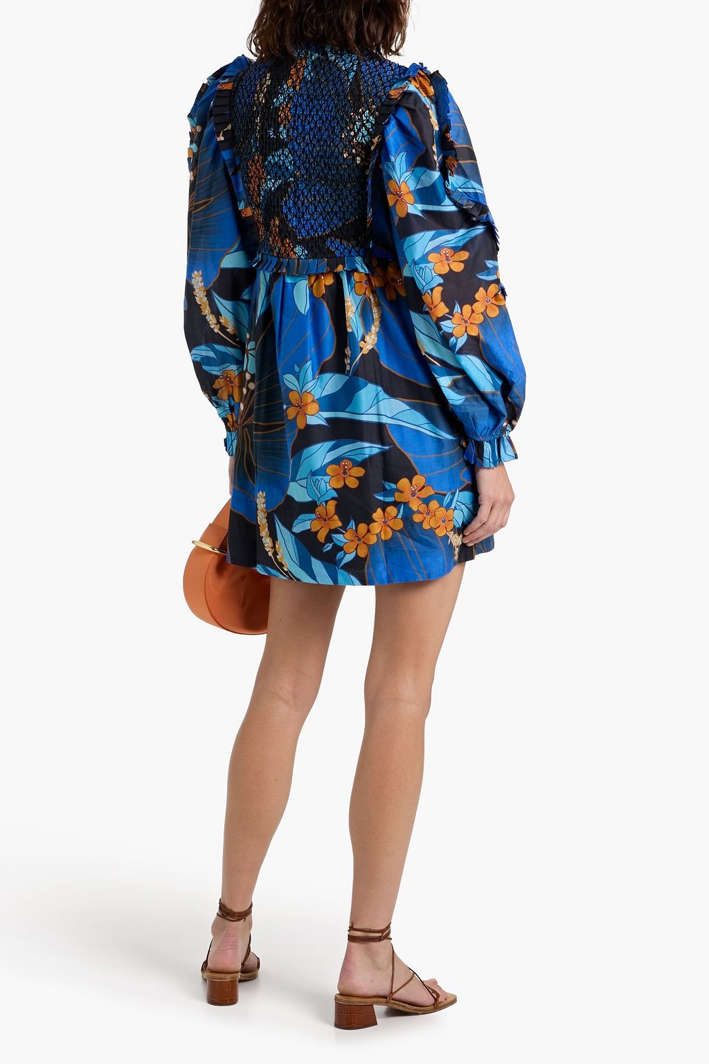 FARM RIO Smocked floral-print cotton mini dress