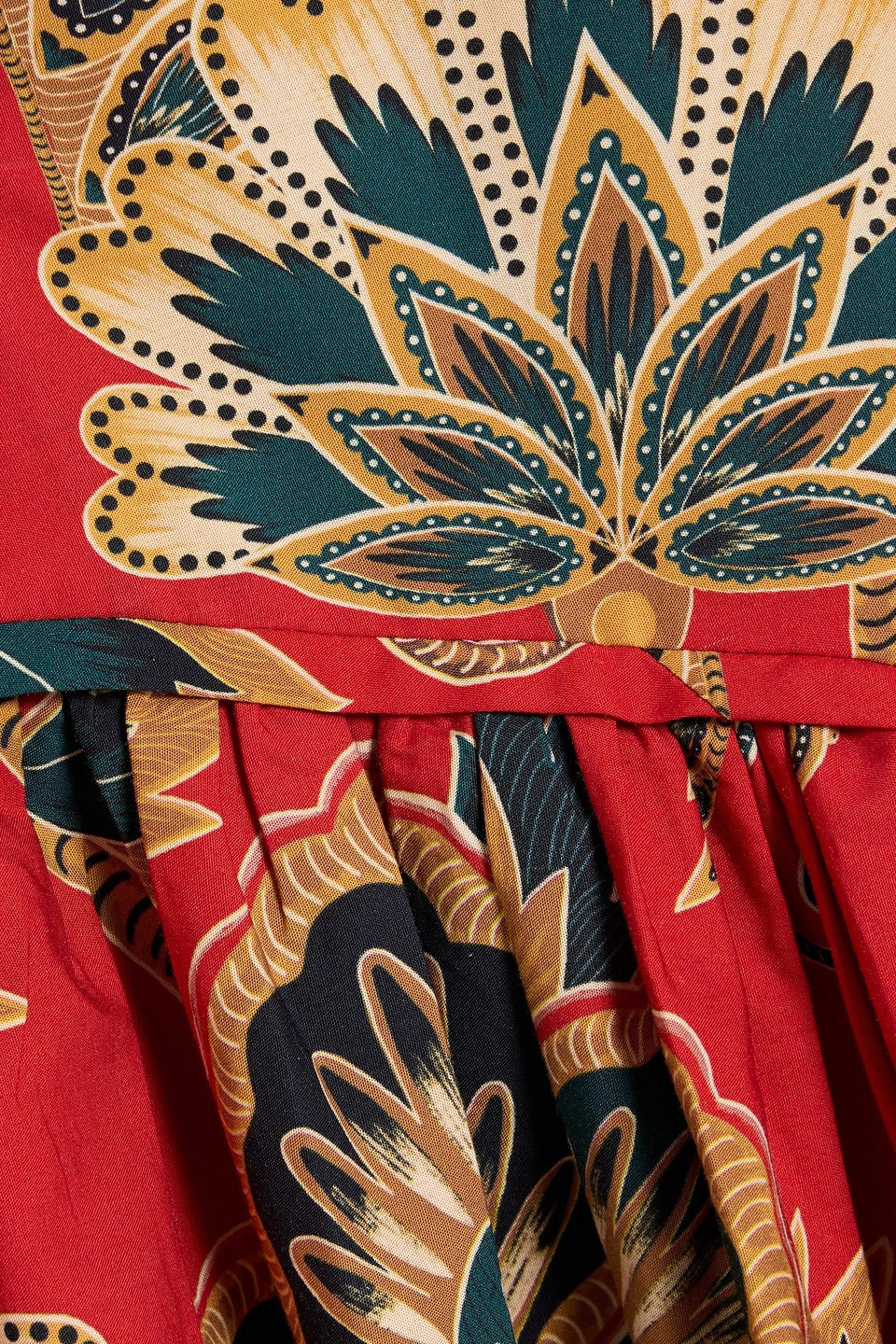 Farm Rio Knotted Printed Cotton Mini Dress In Red