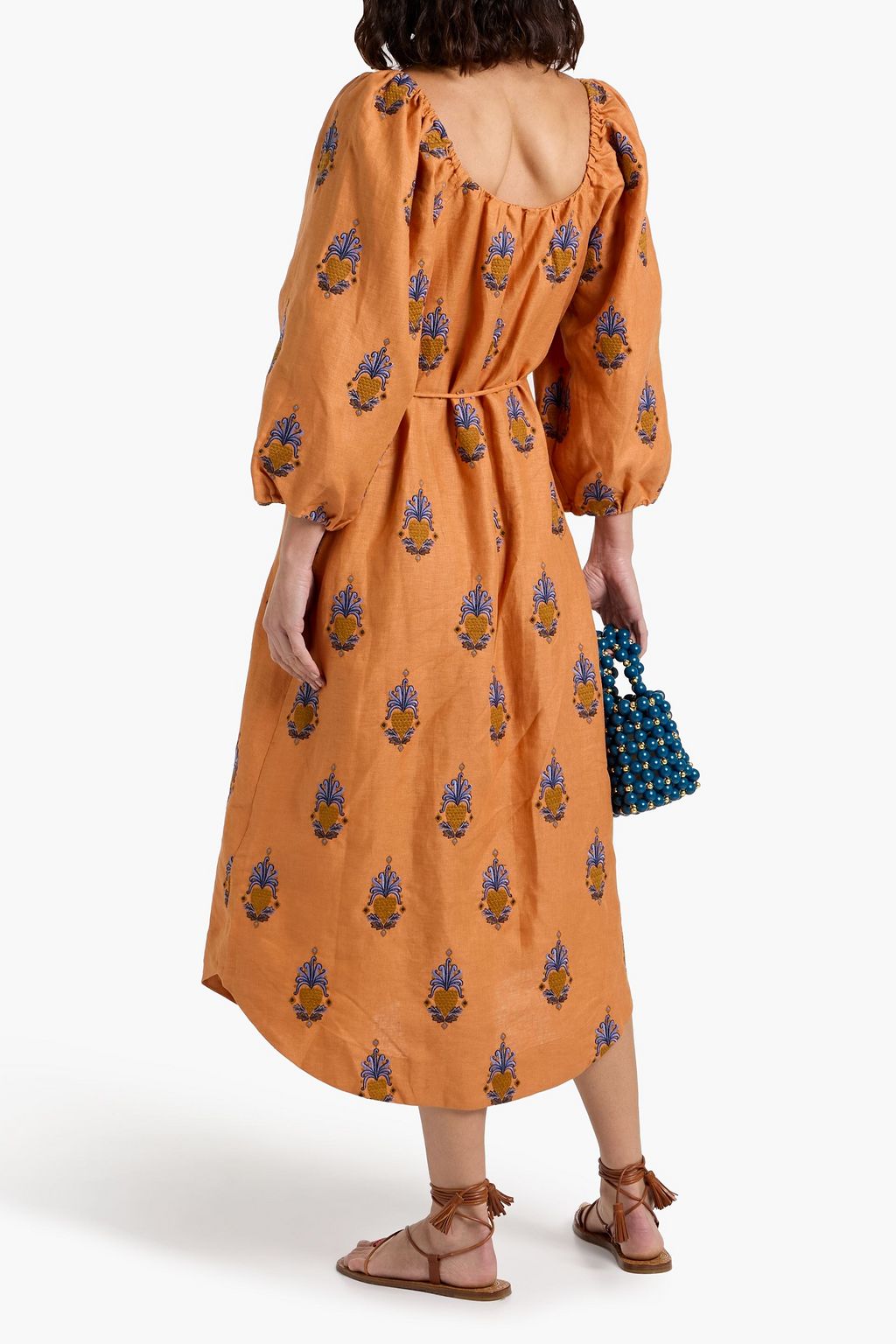 FARM RIO Embroidered linen midi dress