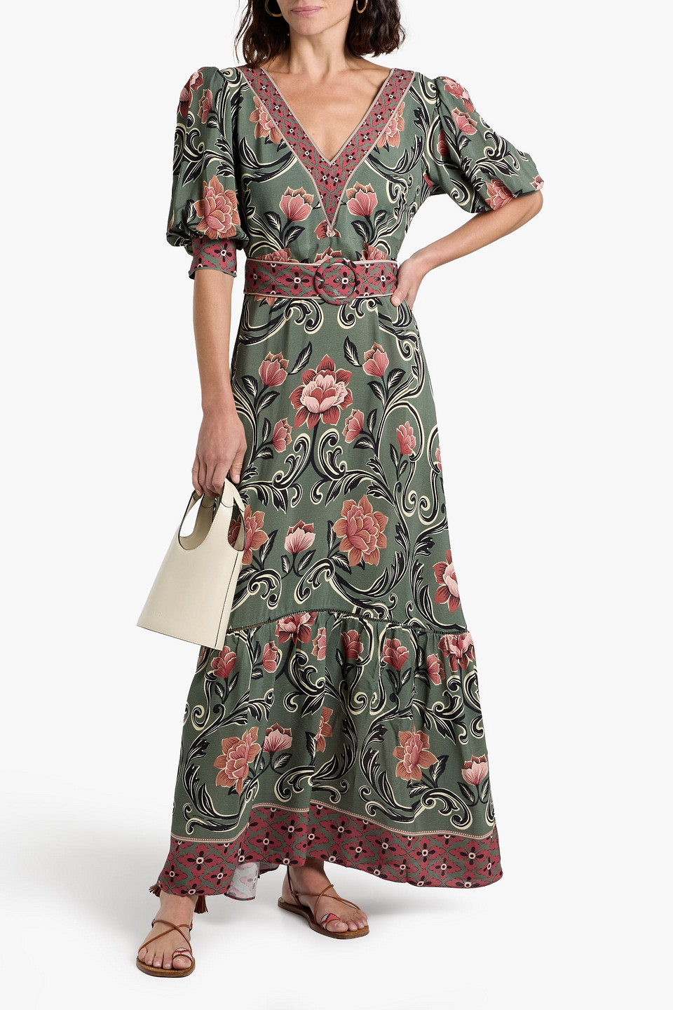 Farm Rio Arabesque Floral Maxi Dress In Green