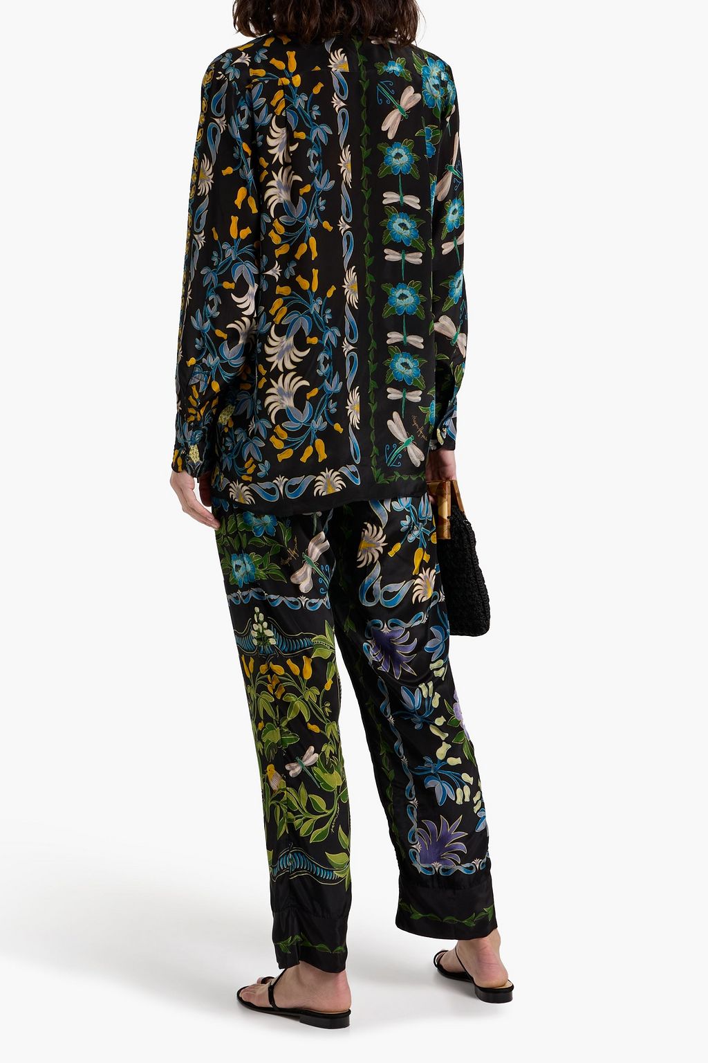 FARM RIO Printed satin straight-leg pants