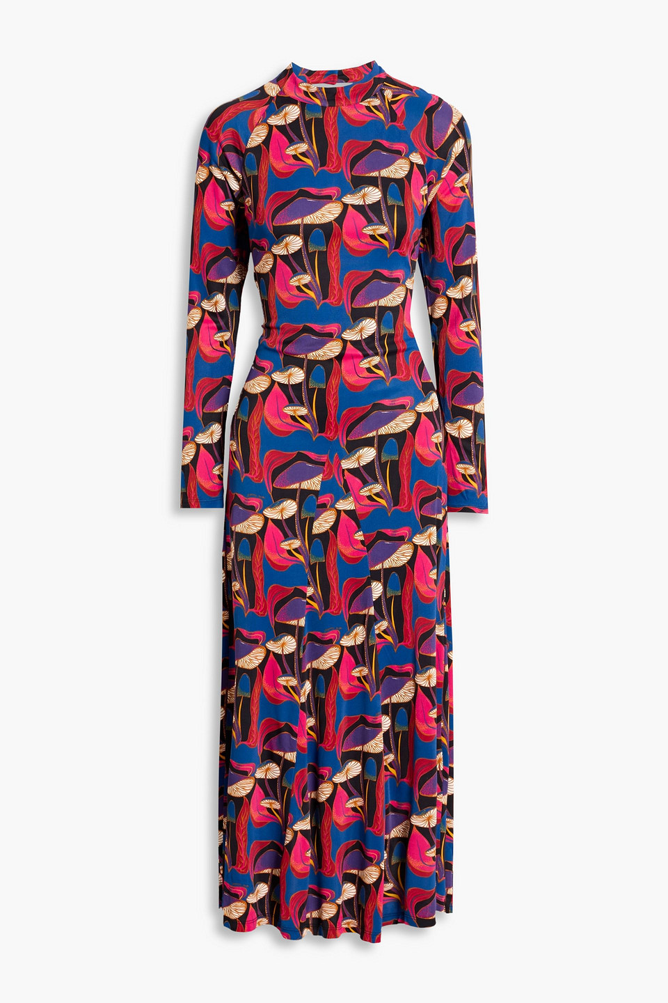 farm rio - cutout printed jersey midi dress - blue - xl