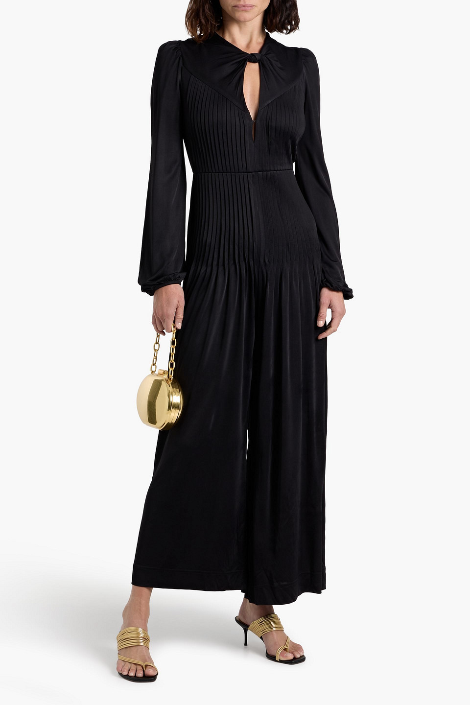 Farm Rio Pintucked Jersey Wide-leg Jumpsuit In Black