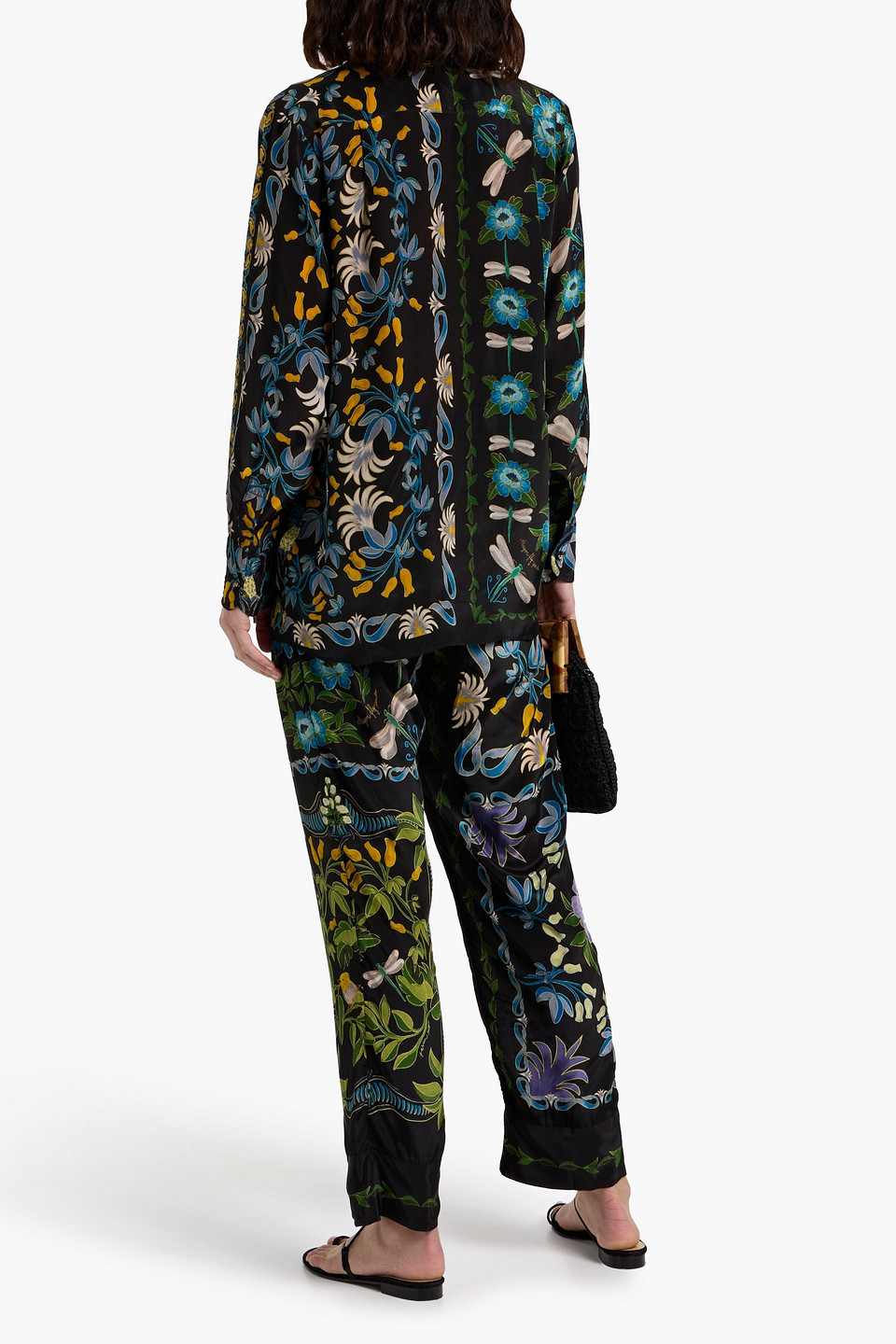 Farm Rio Black Winter Garden Pajama Shirt In Black