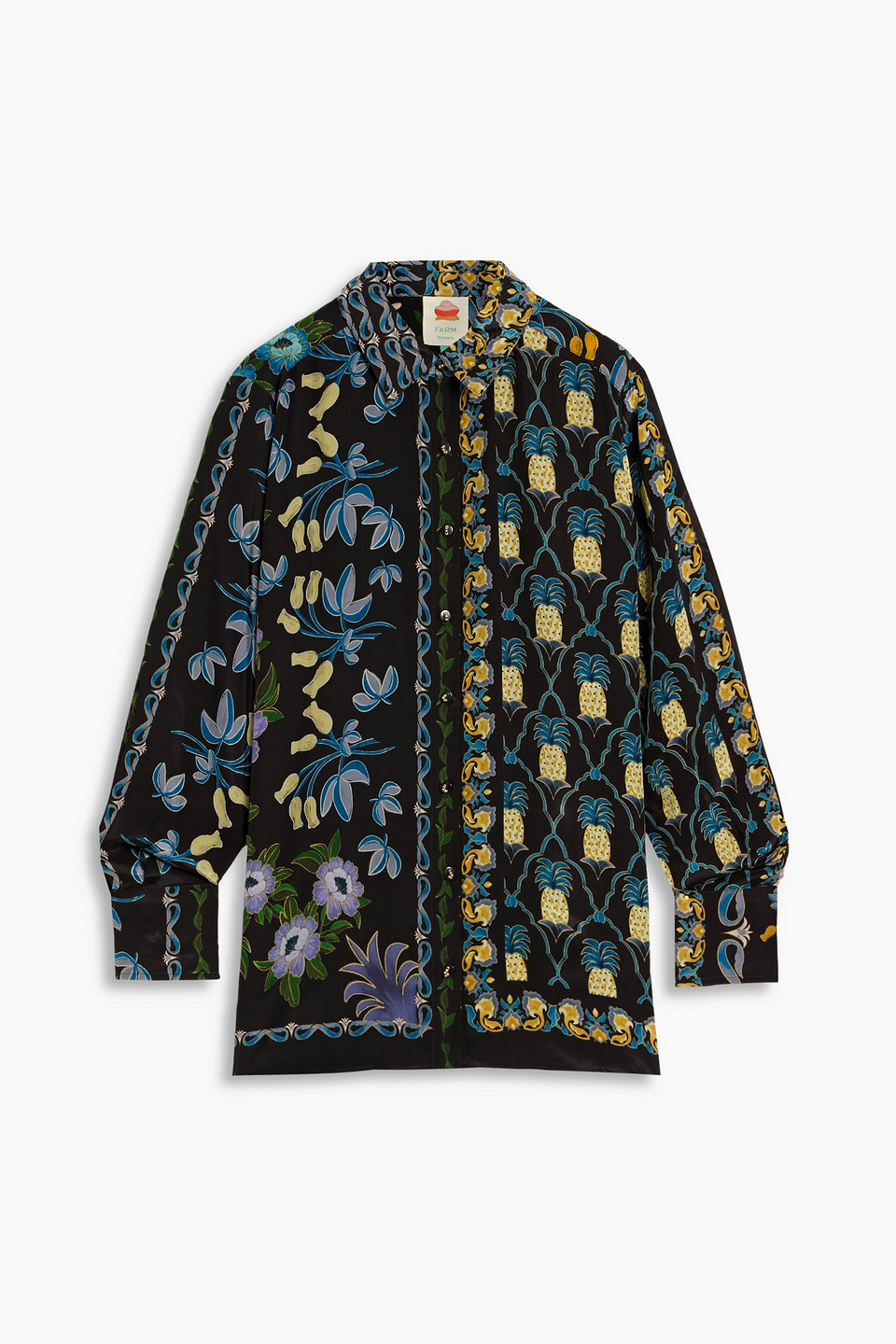 Farm Rio Black Winter Garden Pajama Shirt In Black