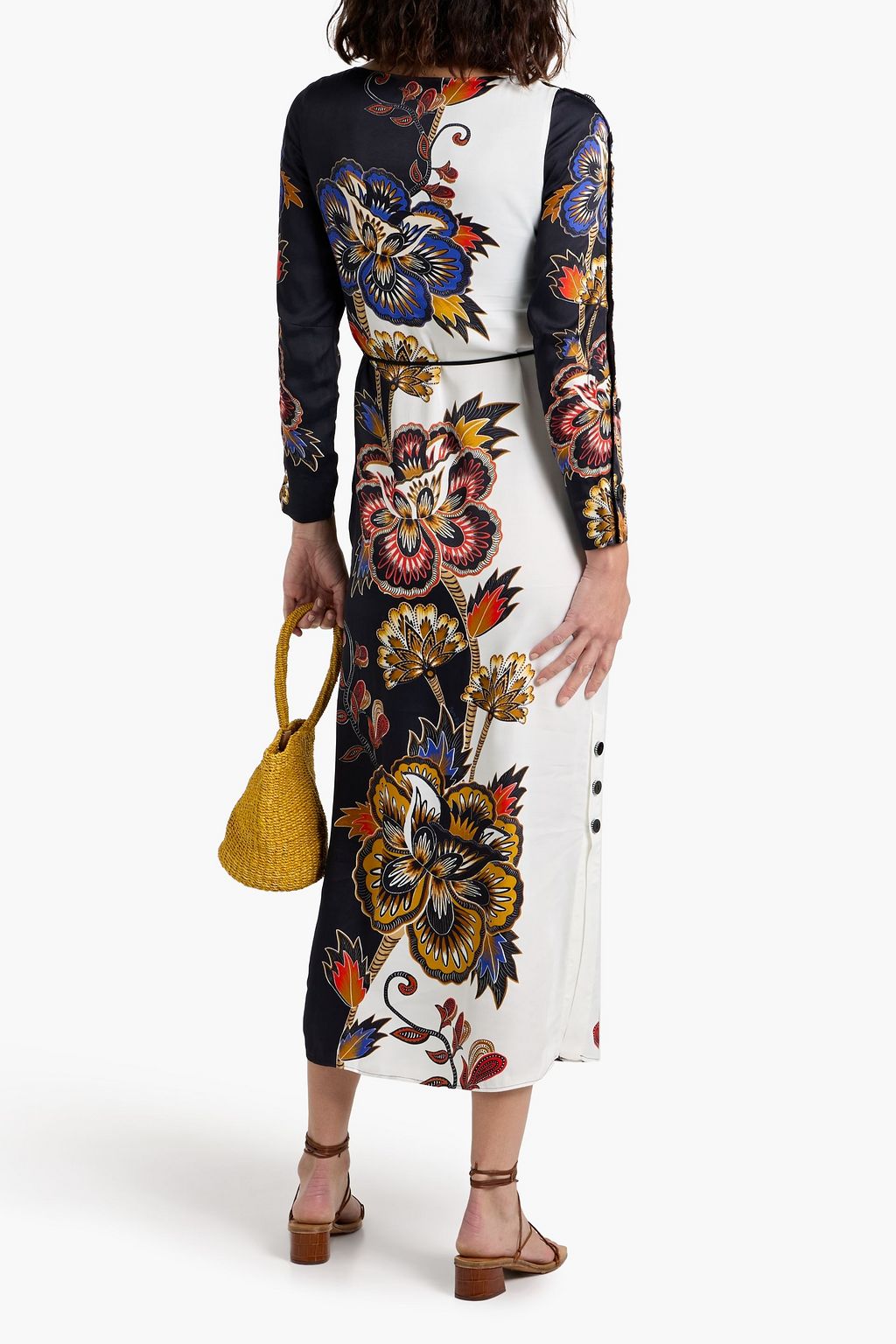 FARM RIO Floral-print satin midi dress