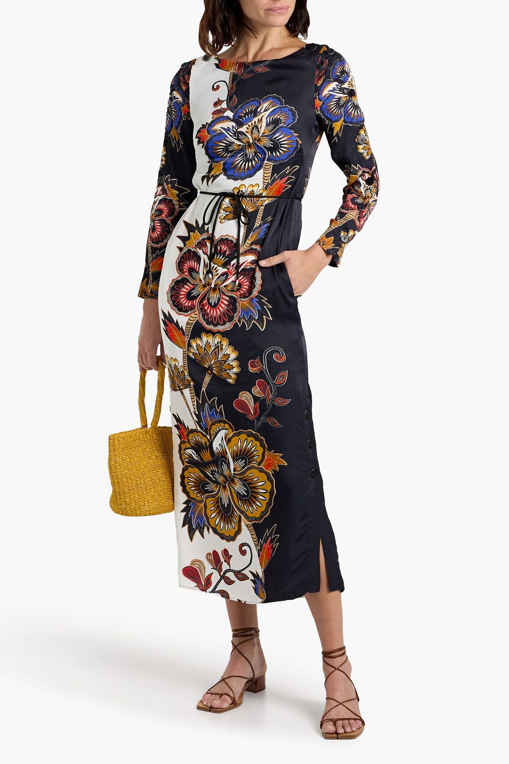 FARM RIO Floral-print satin midi dress