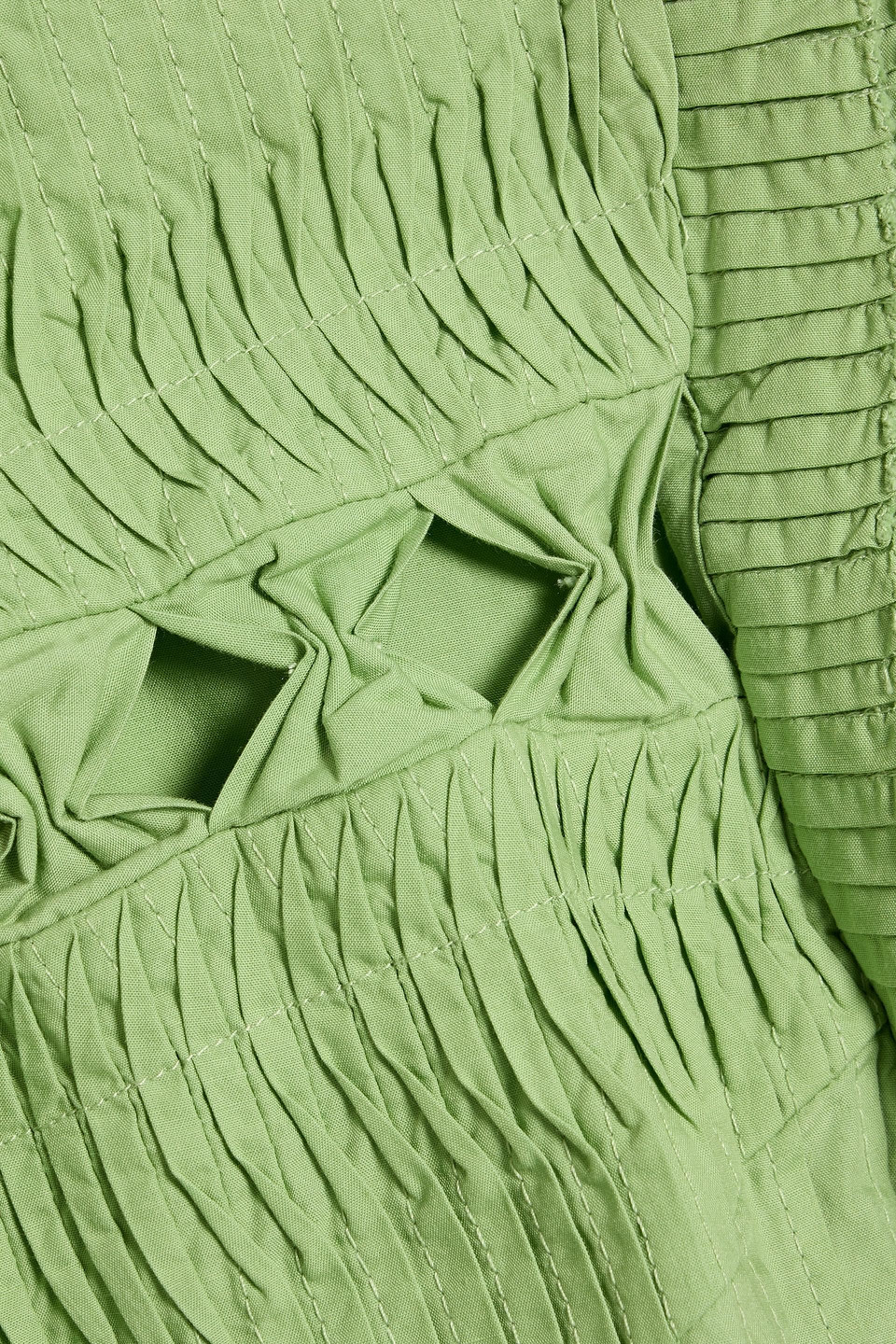 Farm Rio Pintucked Cotton-poplin Mini Dress In Green