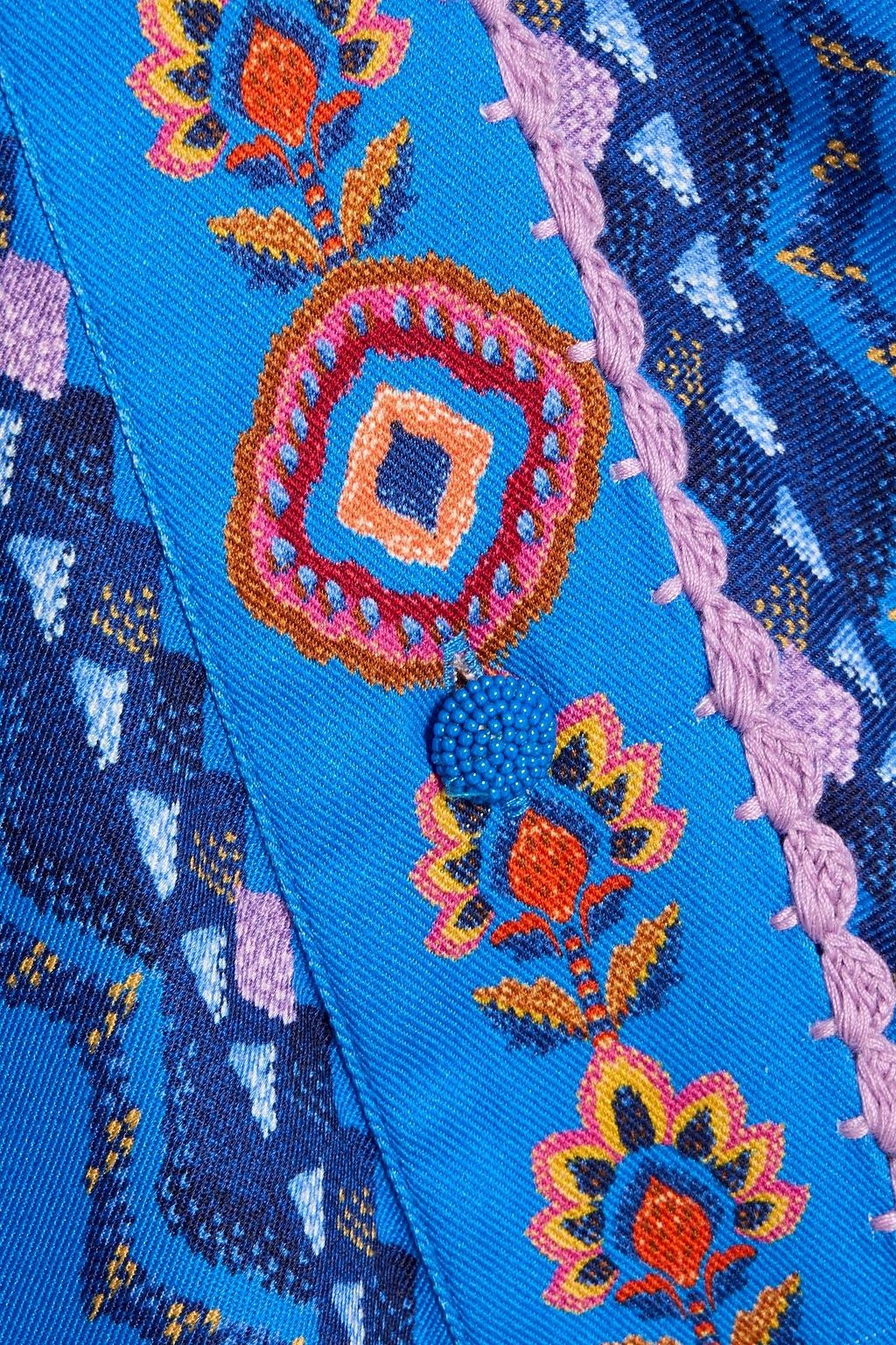 FARM RIO Crochet-trimmed printed twill maxi dress