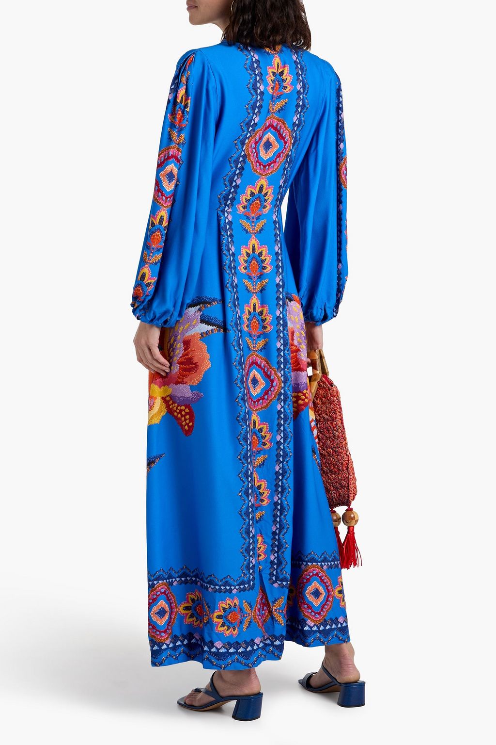 FARM RIO Crochet-trimmed printed twill maxi dress