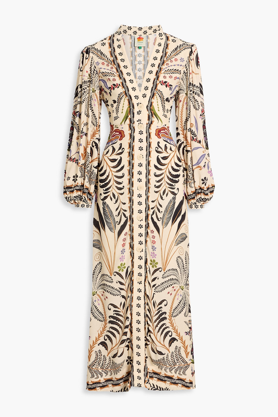 Farm Rio Printed Crepe Maxi Dress In Multi