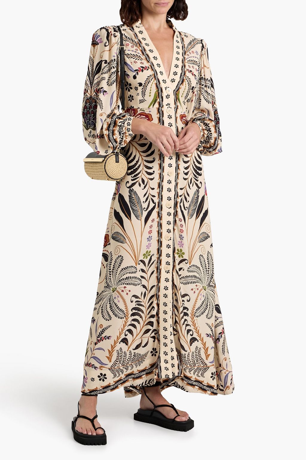 FARM RIO Printed crepe maxi dress