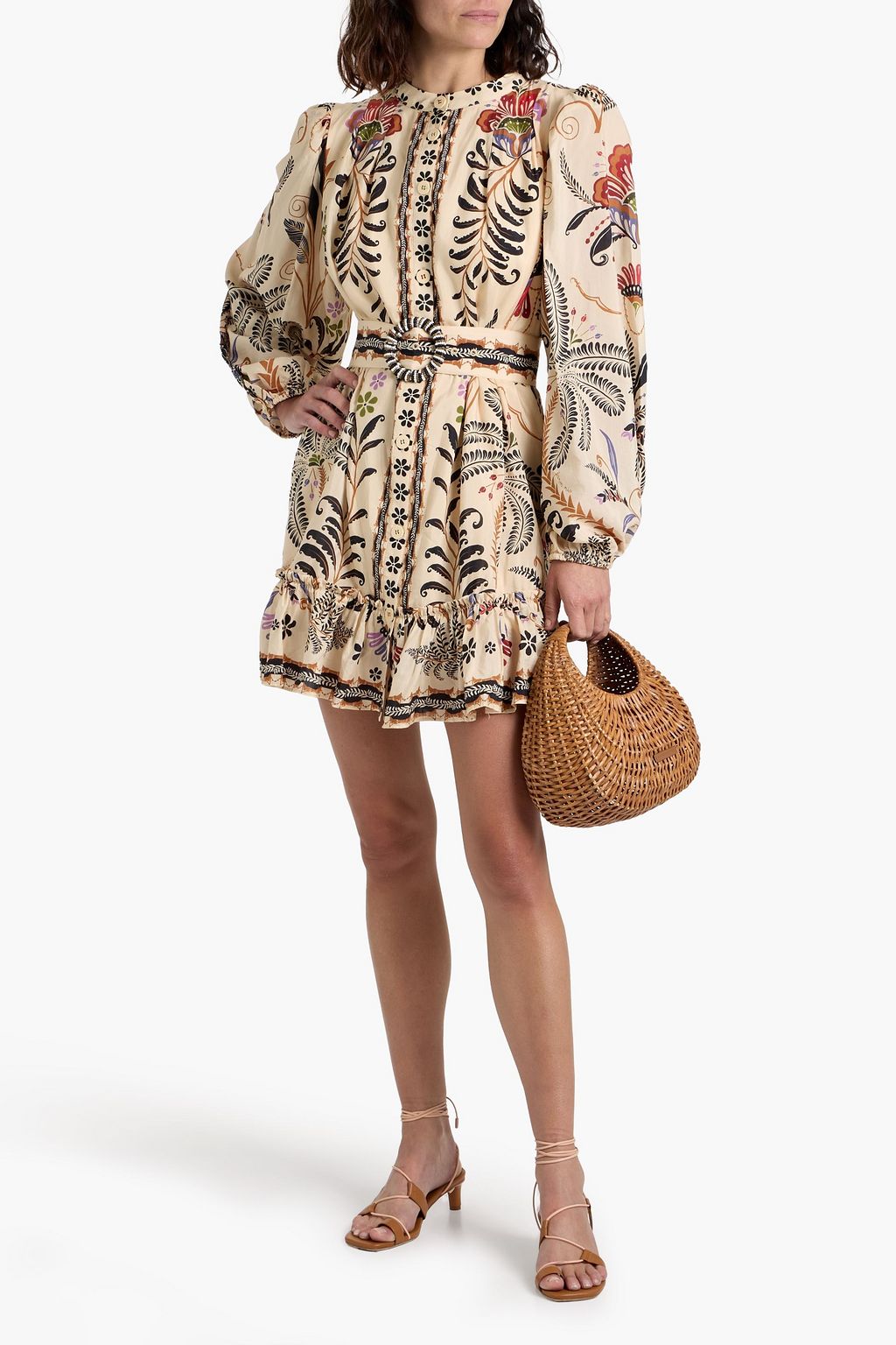 FARM RIO Printed cotton-blend mini dress