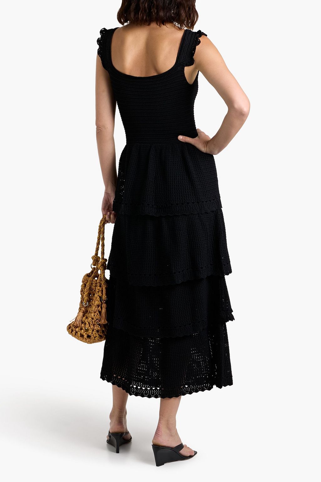 FARM RIO Tiered crochet midi dress