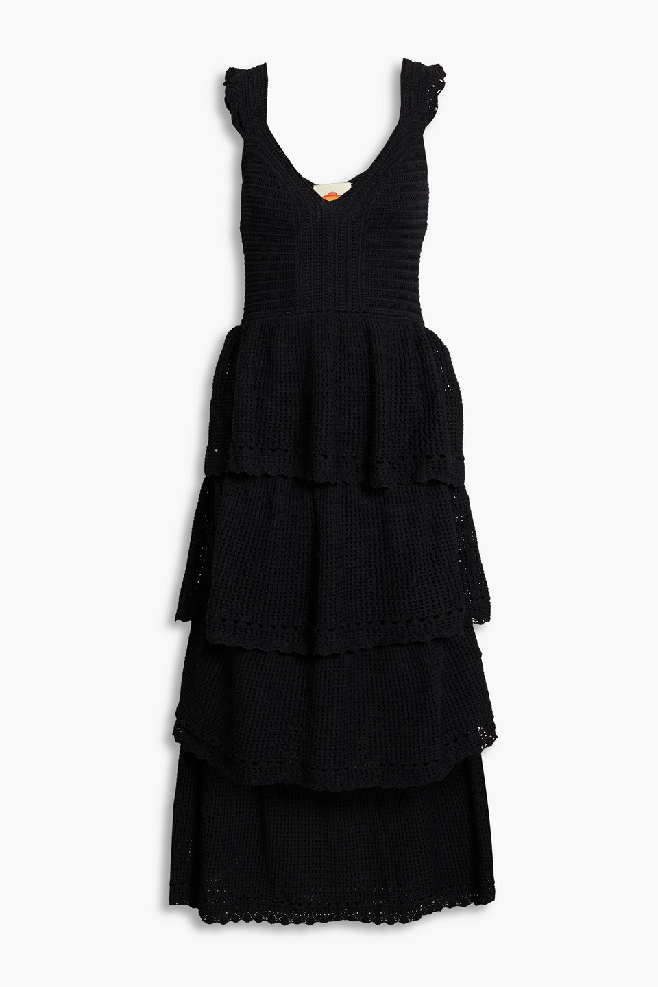 princess polly baby blue dress Farm Rio Tiered Crochet Midi Dress In Black