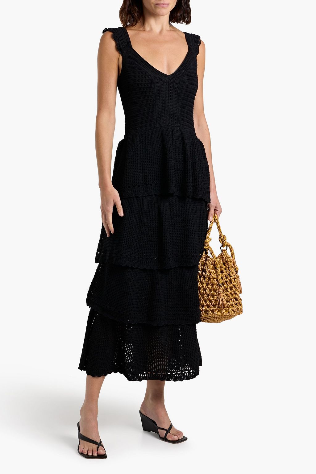 FARM RIO Tiered crochet midi dress